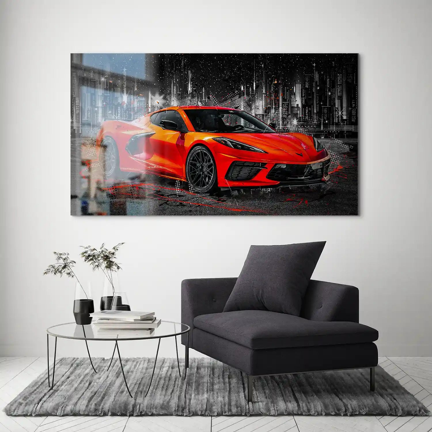 Corvette C8 Abstrakt Rot Alu Gebürstet INGALERIE