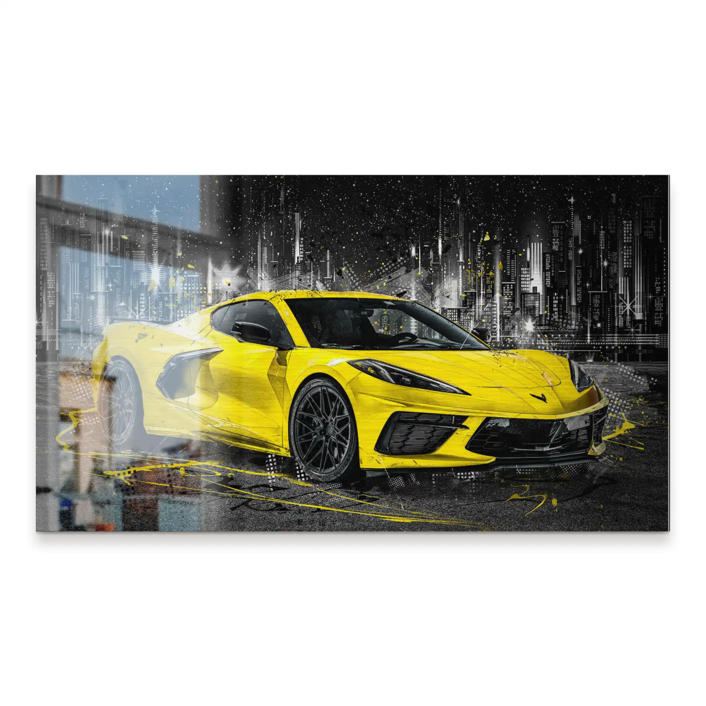 Corvette C8 Abstrakt Gelb Alu Gebürstet Bild INGALERIE
