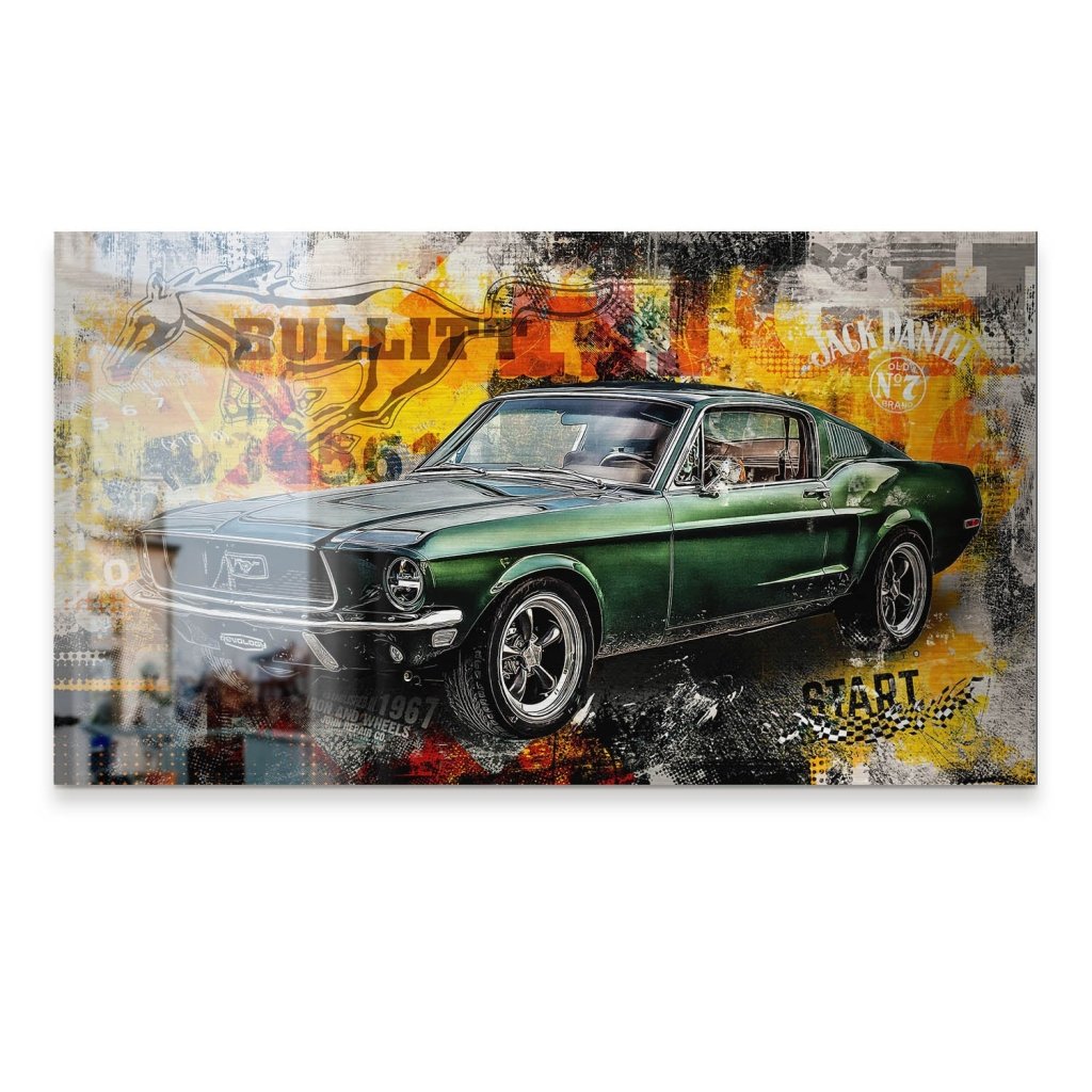 Ford Mustang Bullitt Pop Art Alu Gebürstet INGALERIE