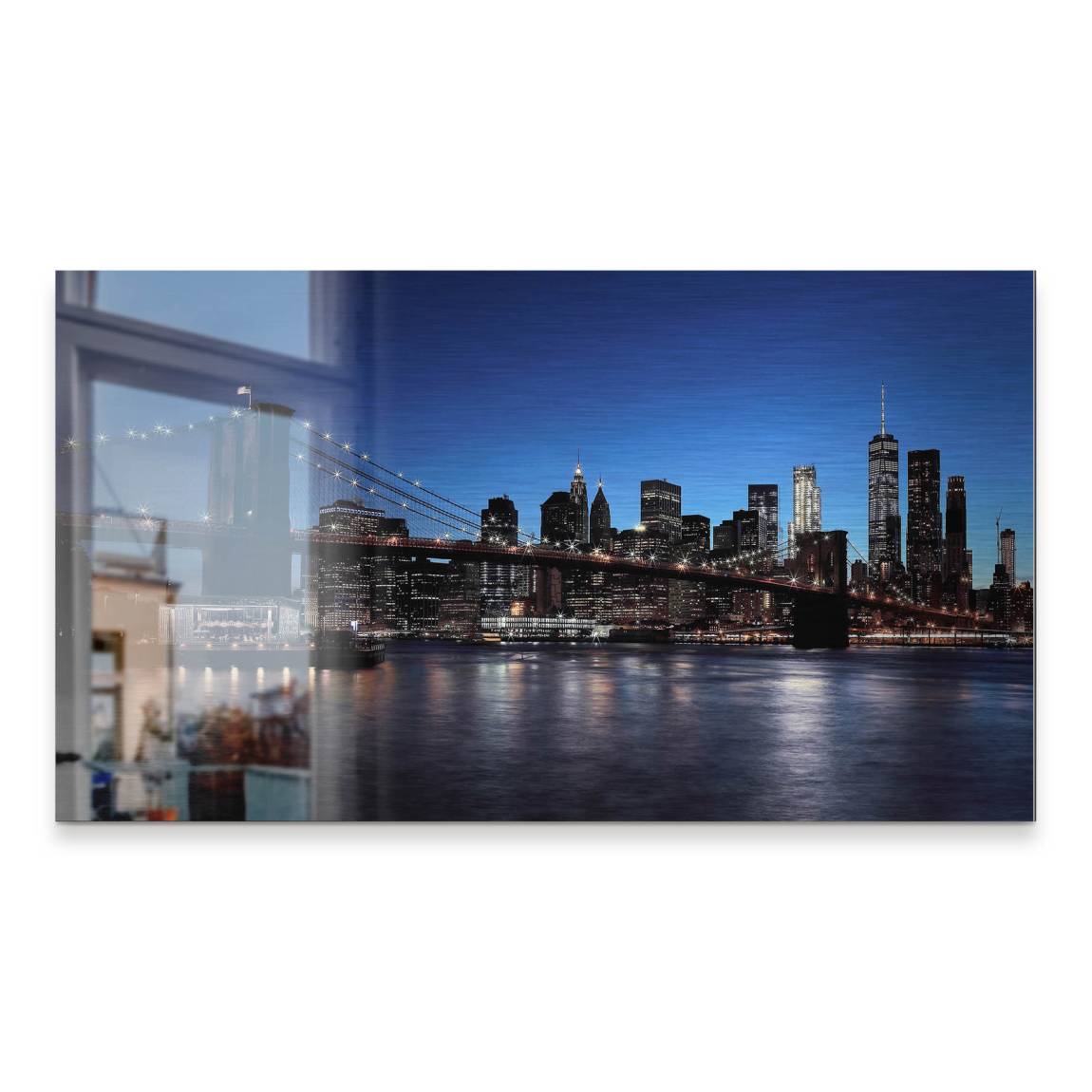 Manhatten bei Nacht Aluminiumbild gebürstet