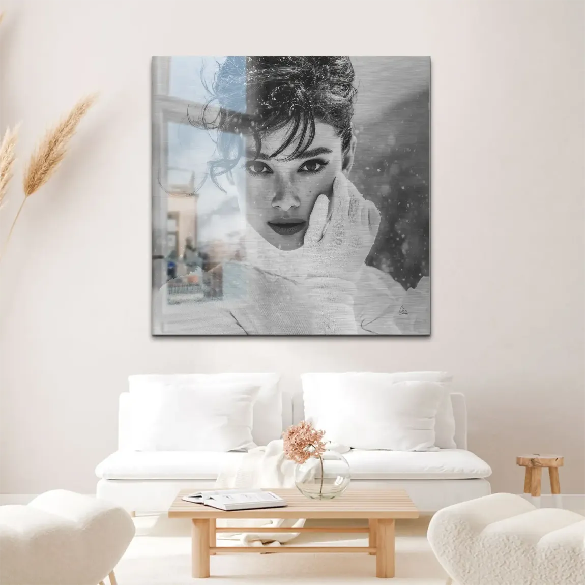 Audrey Hepburn Snow Portrait Alu Gebürstet Bild