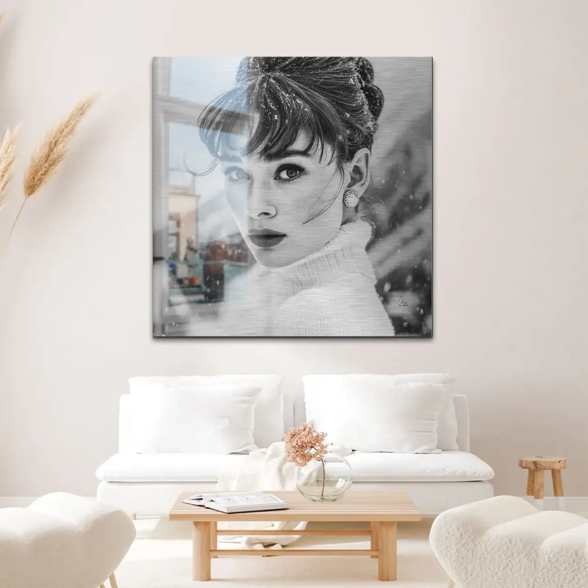 Audrey Hepburn Winter Portrait Alu Gebürstet Bild