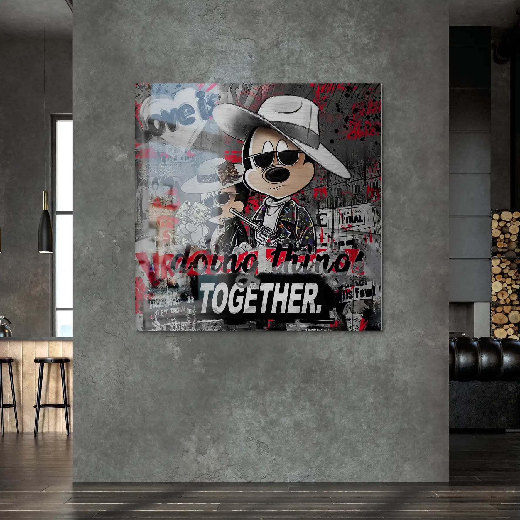 Micky & Minnie Gangster Streetart Alu Gebürstet Bild INGALERIE