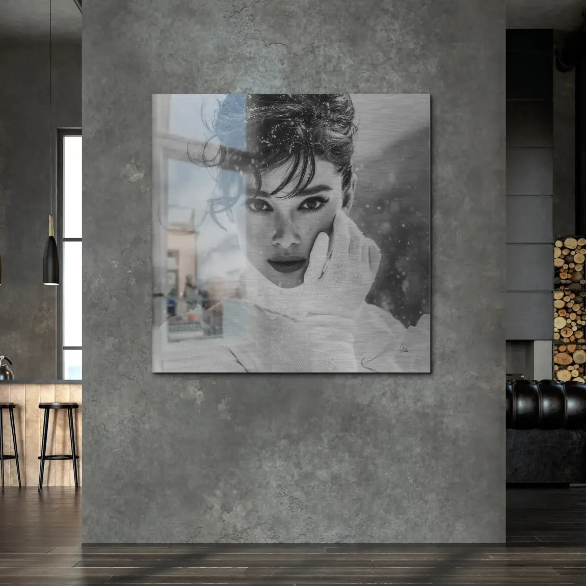 Audrey Hepburn Snow Portrait Alu Gebürstet Bild