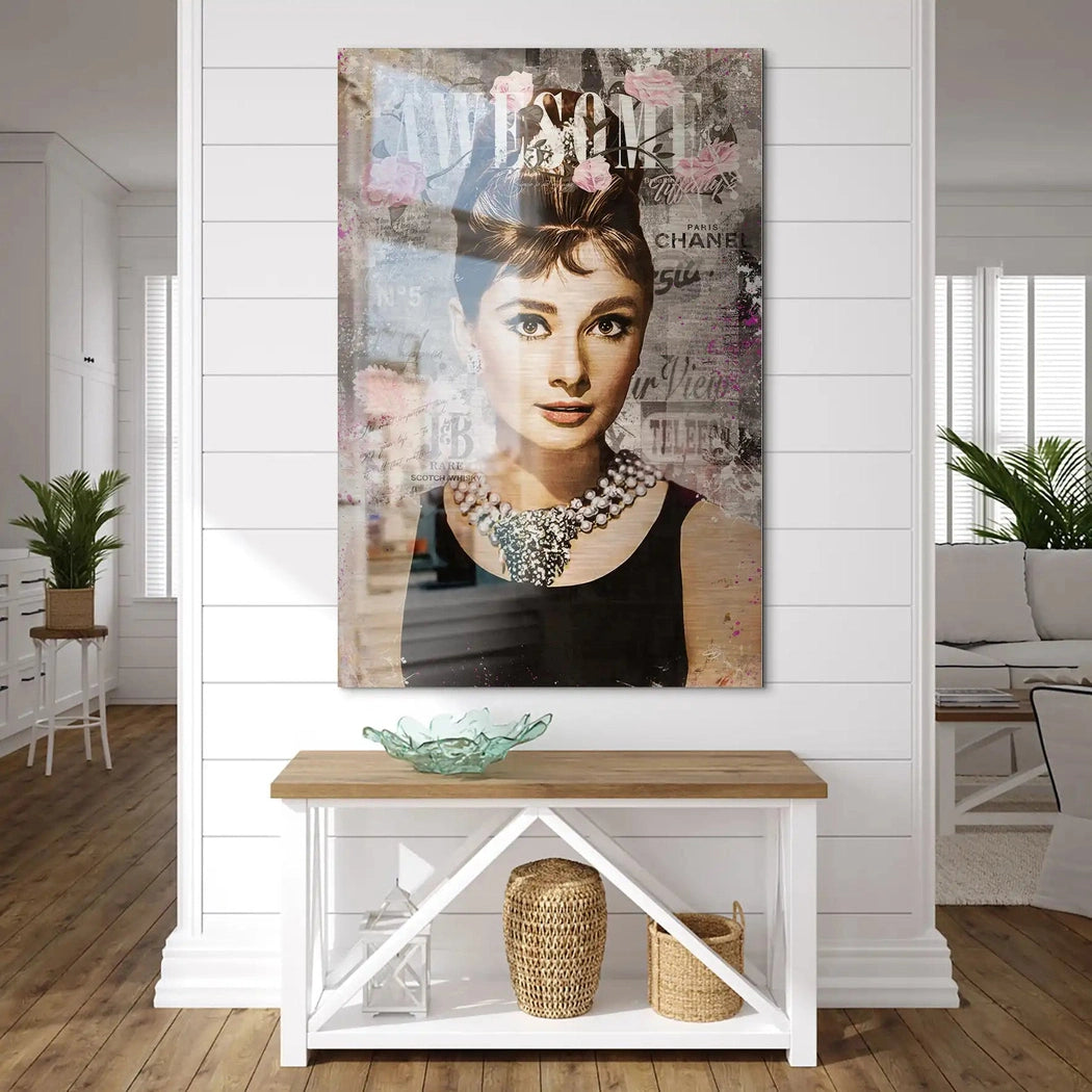 Audrey Hepburn Awesome Retro Pop Art AluDibond Gebürstet INGALERIE