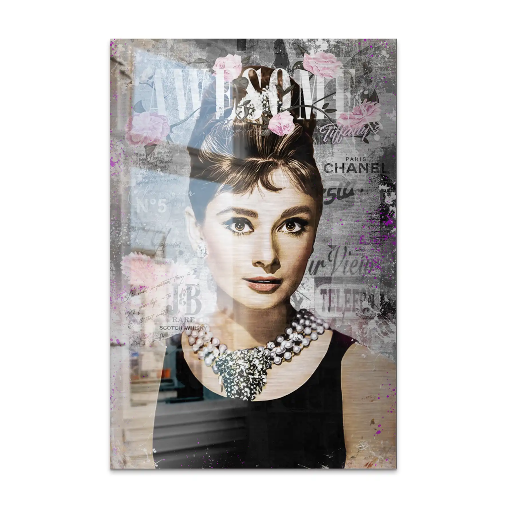 Audrey Hepburn Awesome Pop Art AluDibond Gebürstet INGALERIE