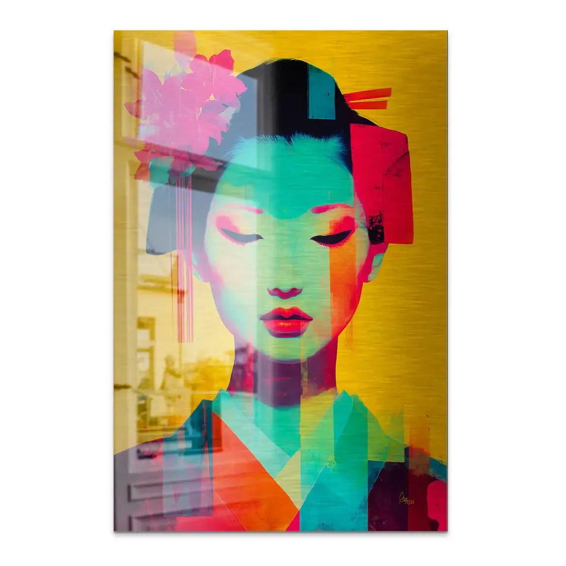 Geisha Neon Pop Alu Dibond Bild gebürstet