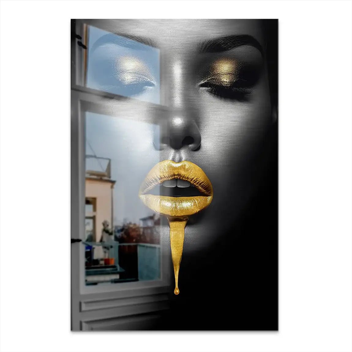 Gold Lips Beauty AluDibond Gebürstet INGALERIE