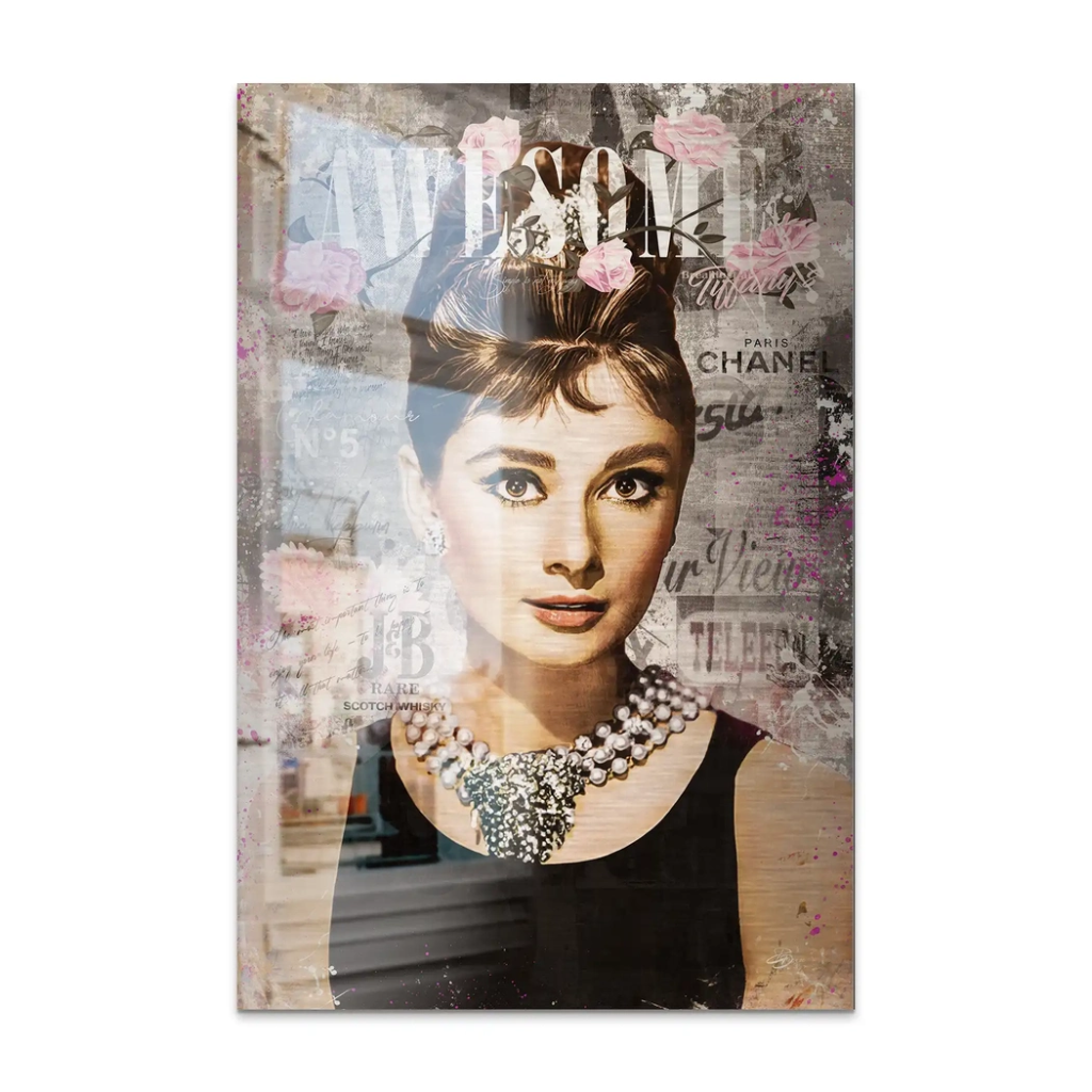 Audrey Hepburn Awesome Retro Pop Art AluDibond Gebürstet INGALERIE