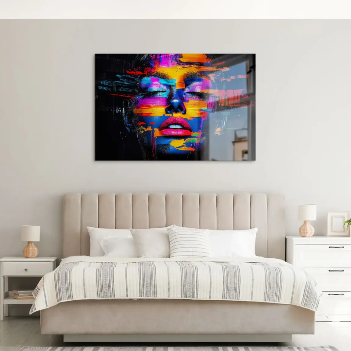Neon Frauenportrait Aluminiumbild gebürstet