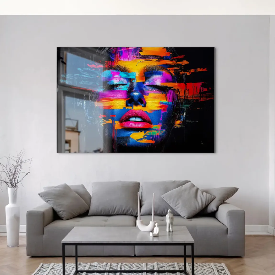 Neon Frauenportrait Aluminiumbild gebürstet