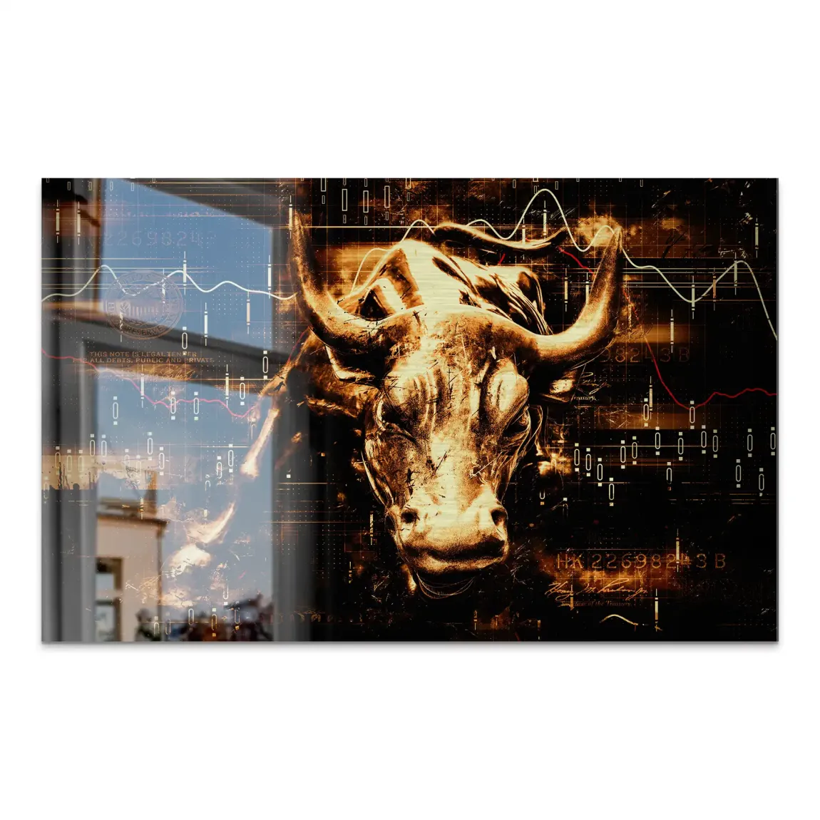 Börsenbulle Retro Art Aluminiumbild gebürstet