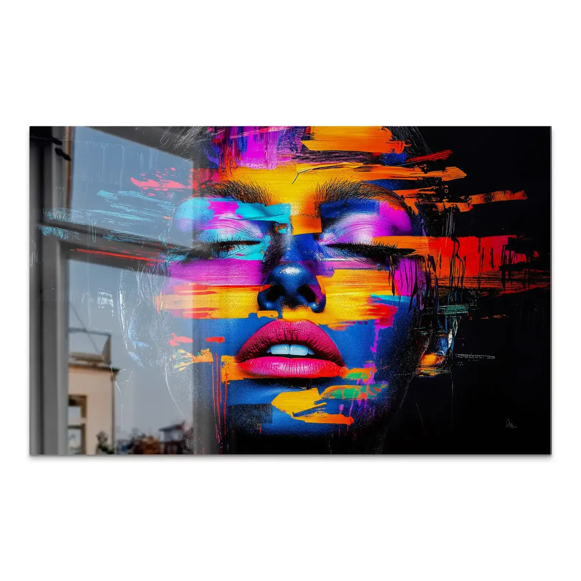 Neon Frauenportrait Aluminiumbild gebürstet