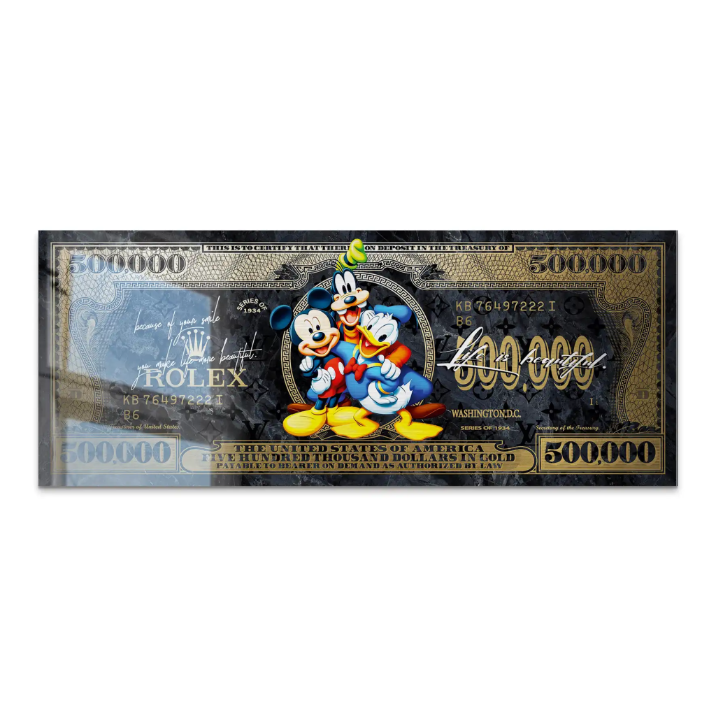 Micky Goofy Donald Gold Dollar AluDibond Gebürstet INGALERIE