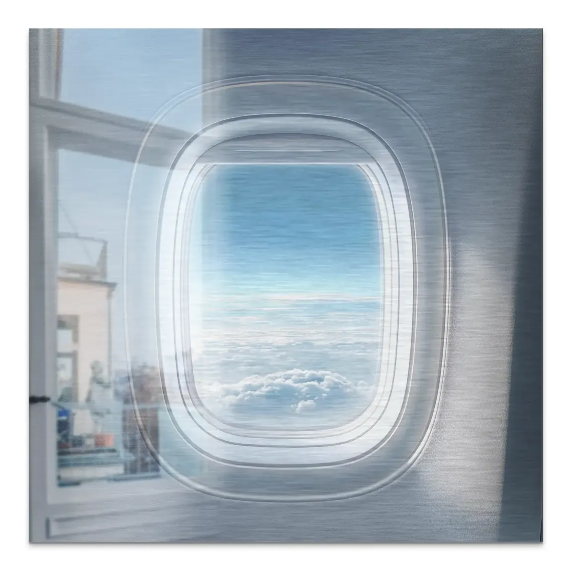 Flugzeugfenster Horizont Aluminiumbild gebürstet