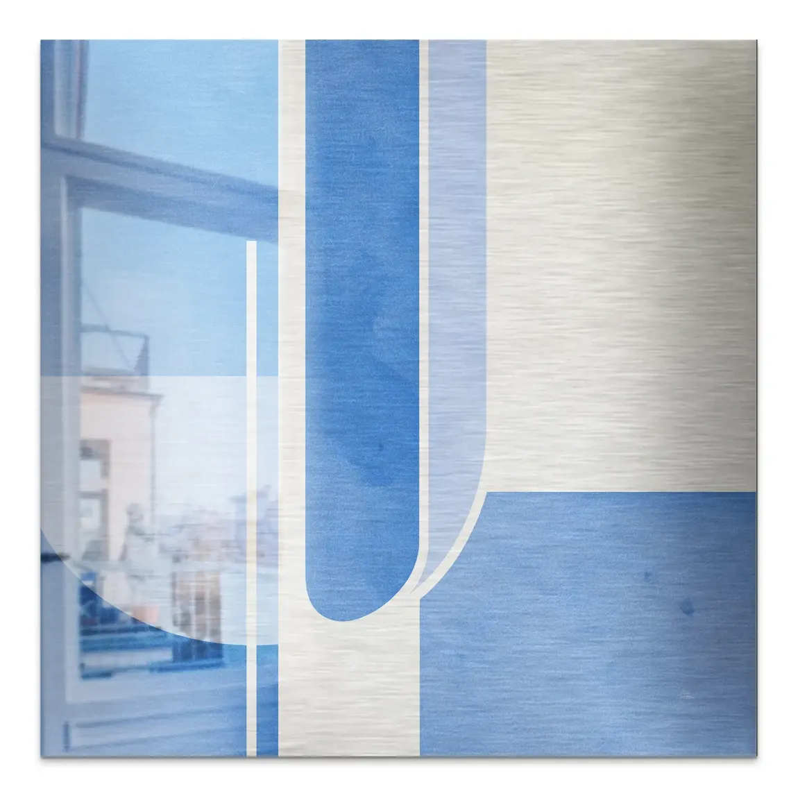 Blaue Geometrie Aluminiumbild gebürstet