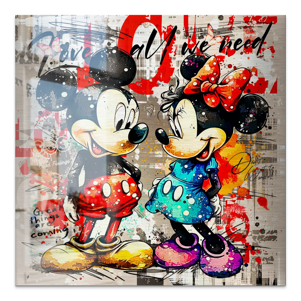 Micky Minnie Love Retro Alu Gebürstet INGALERIE