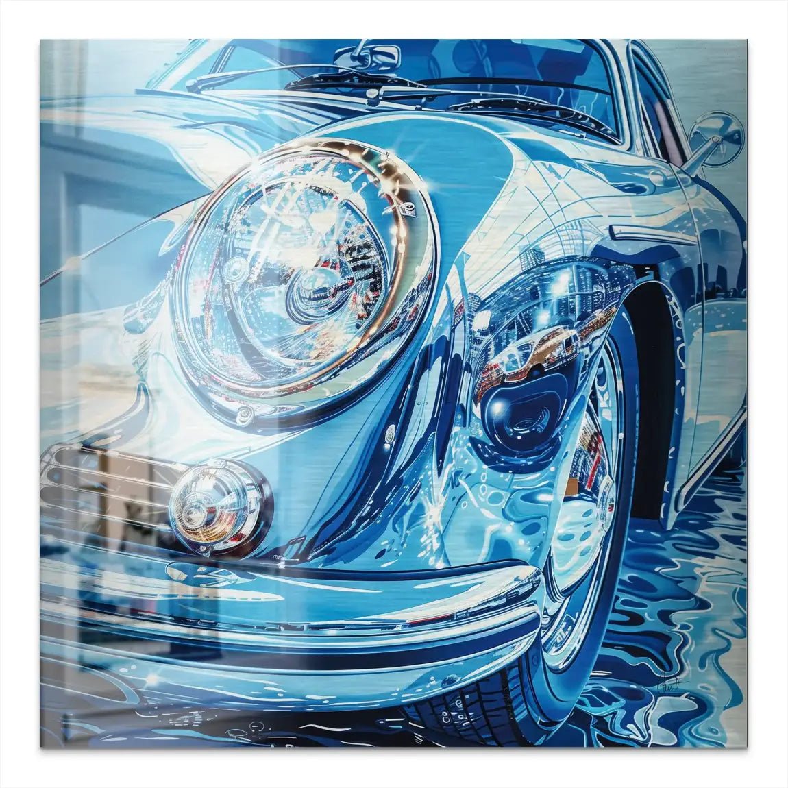 Porsche 356 Abstrakt Blue Nr.2 Alu Gebürstet INGALERIE