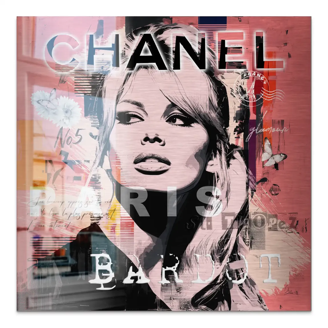 Bardot Chanel Art Aluminiumbild gebürstet
