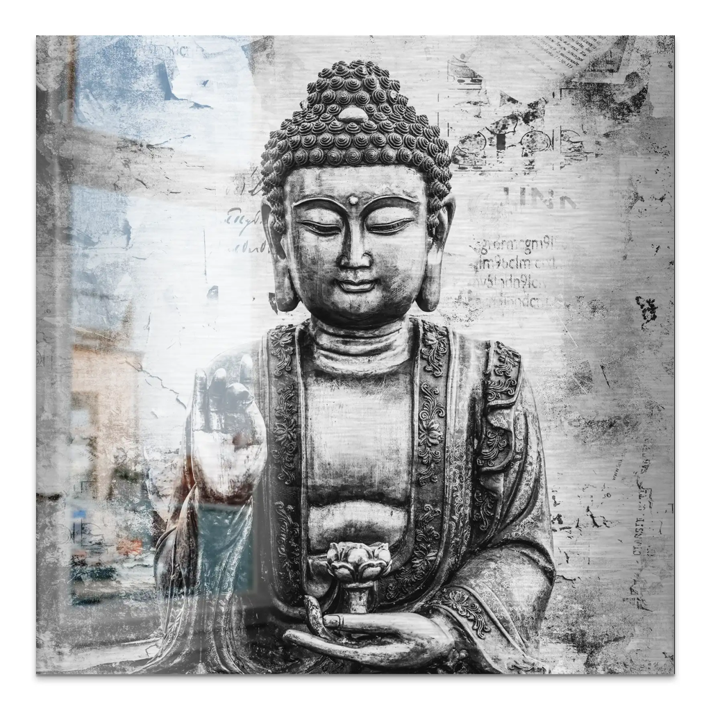 Buddha Abstrakt Black & White Alu Gebürstet Bild INGALERIE