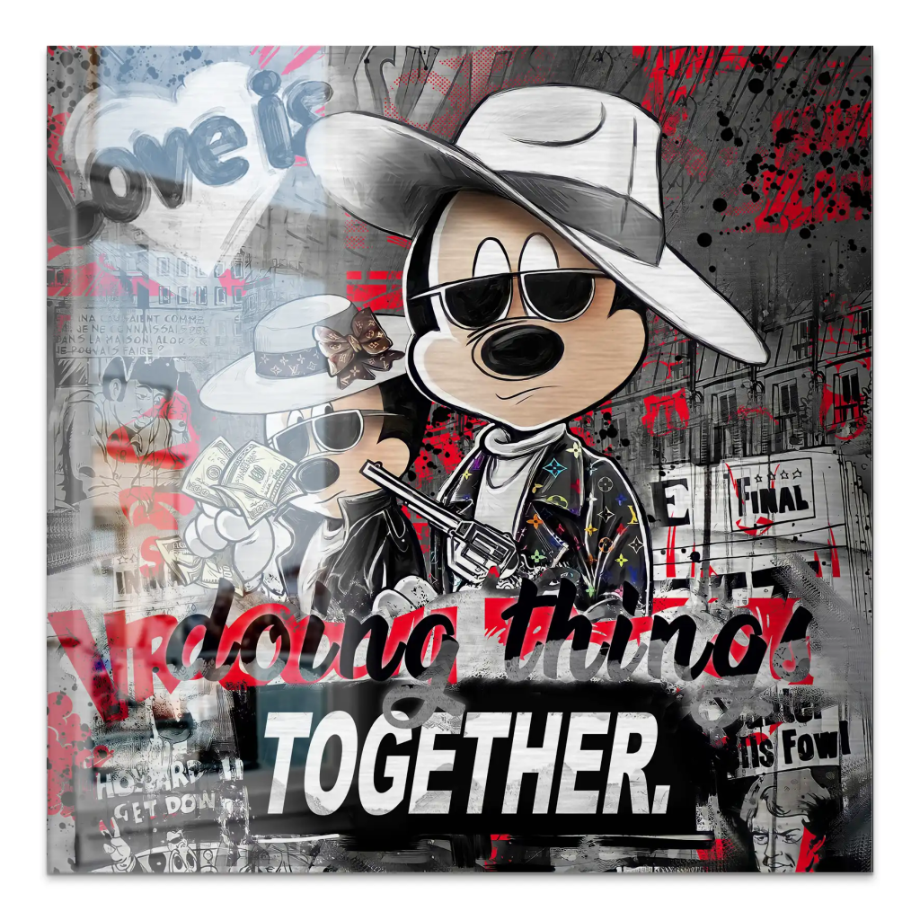 Micky & Minnie Gangster Streetart Alu Gebürstet Bild INGALERIE