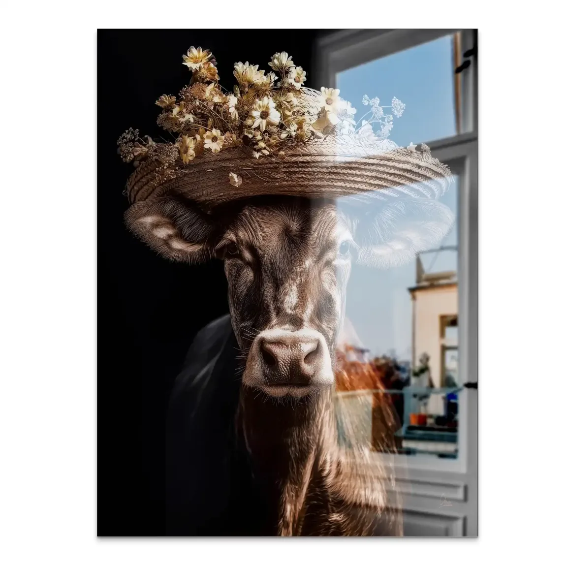 Kuh mit Strohhut Alu Gebürstet Bild