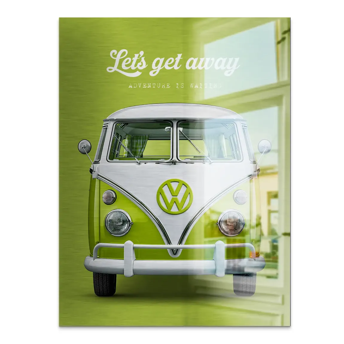 Green VW Bulli Aluminiumbild gebürstet