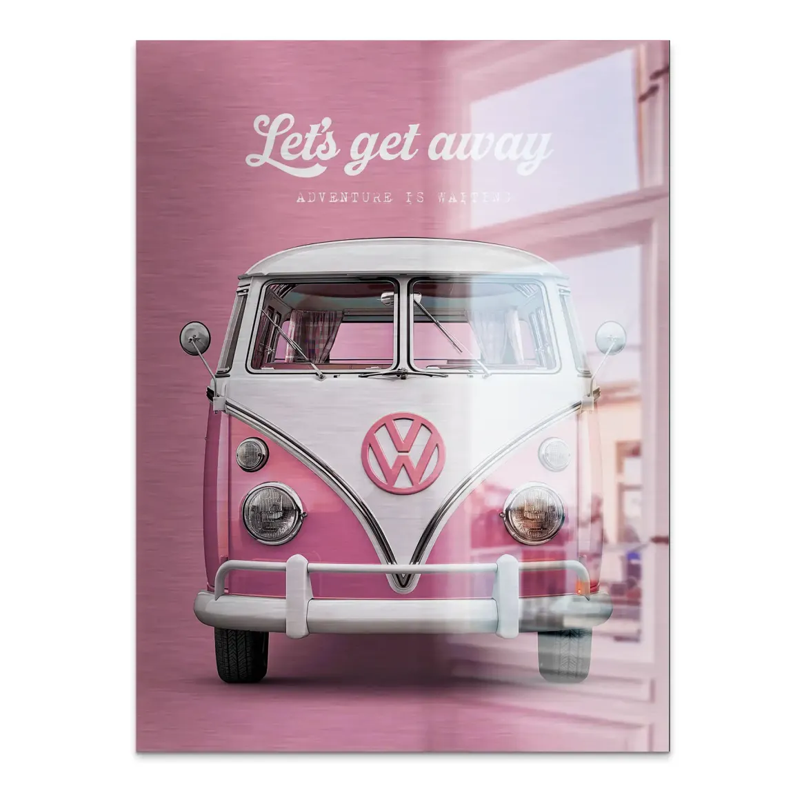 Pink VW Bulli Aluminiumbild gebürstet