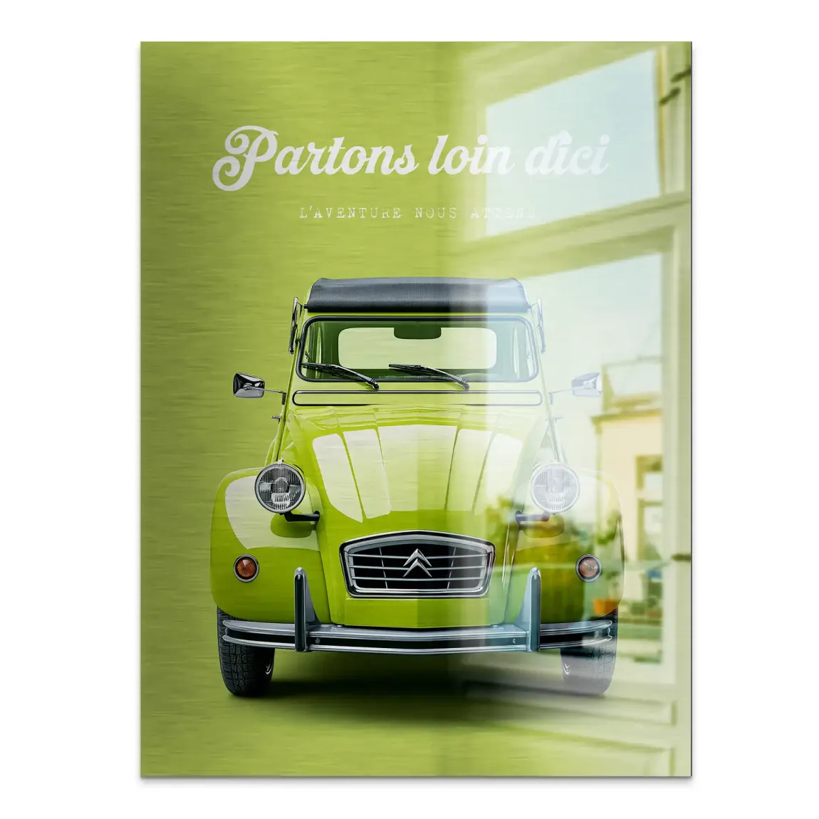 Green Citroen 2CV Aluminiumbild gebürstet