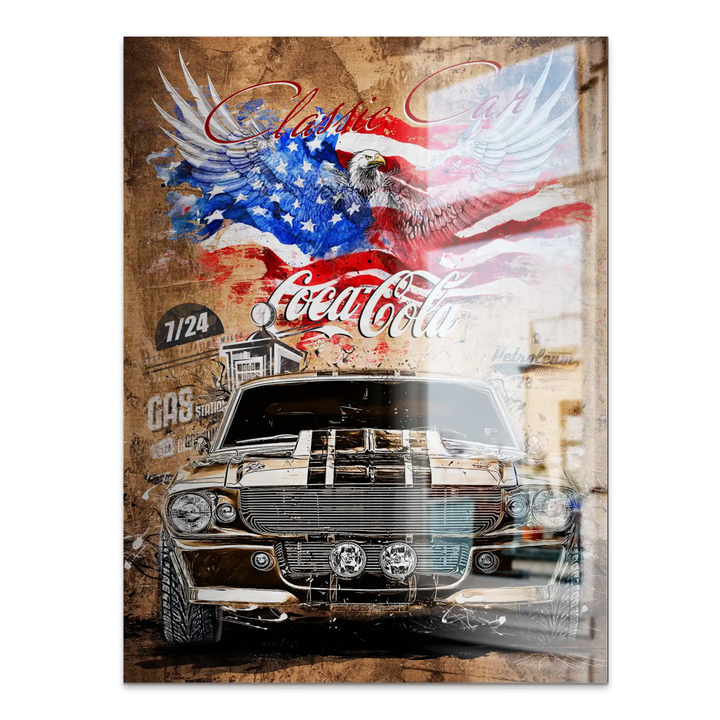 Ford Mustang Pop Art Vintage Style Alu Gebürstet INGALERIE