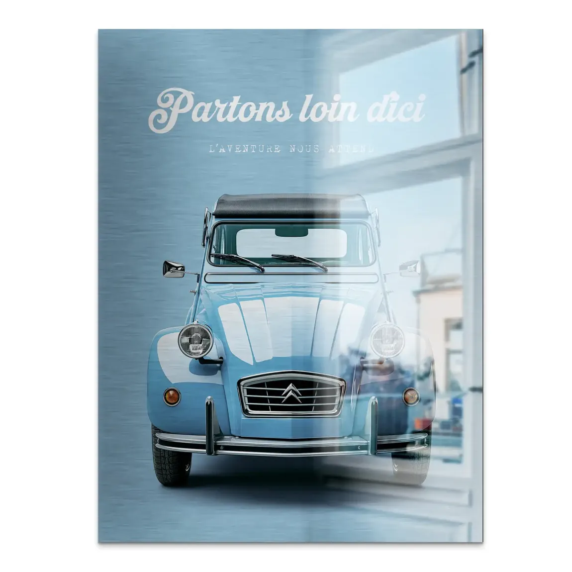 Citroen 2CV Bleu Aluminiumbild gebürstet