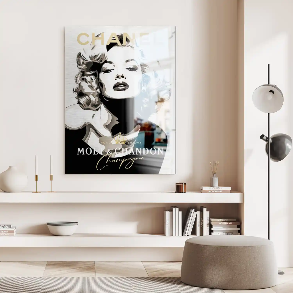 Marilyn Monroe Champagner Pop Art Aludibond Brush Bild INGALERIE