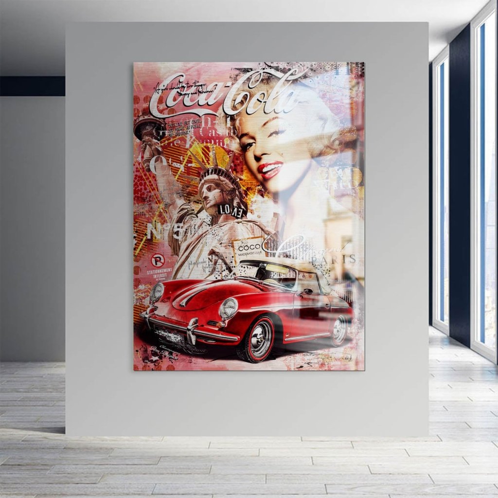 Marilyn Monroe Speedster Pop Art Aludibond Brush Bild INGALERIE