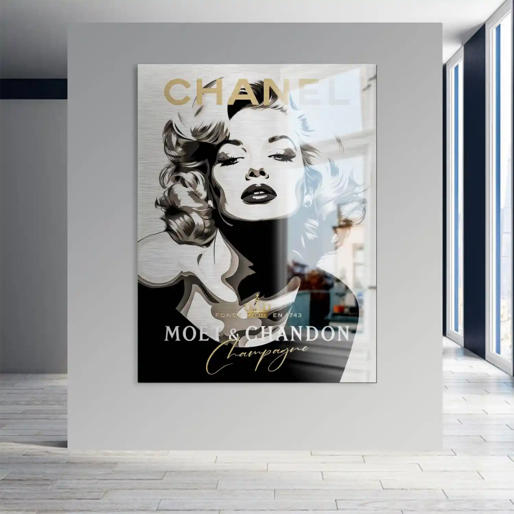 Marilyn Monroe Champagner Pop Art Aludibond Brush Bild INGALERIE