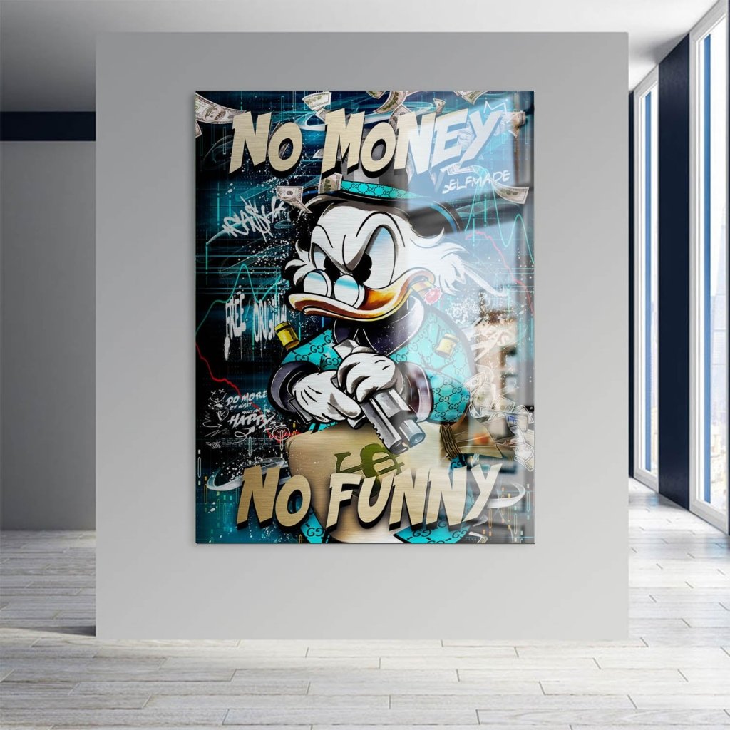 Dagobert Duck No Funny Pop Art Aludibond Brush Bild INGALERIE
