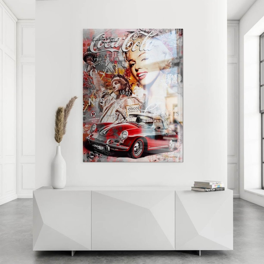 Marilyn Monroe Porsche Pop Art Aludibond Brush Bild INGALERIE