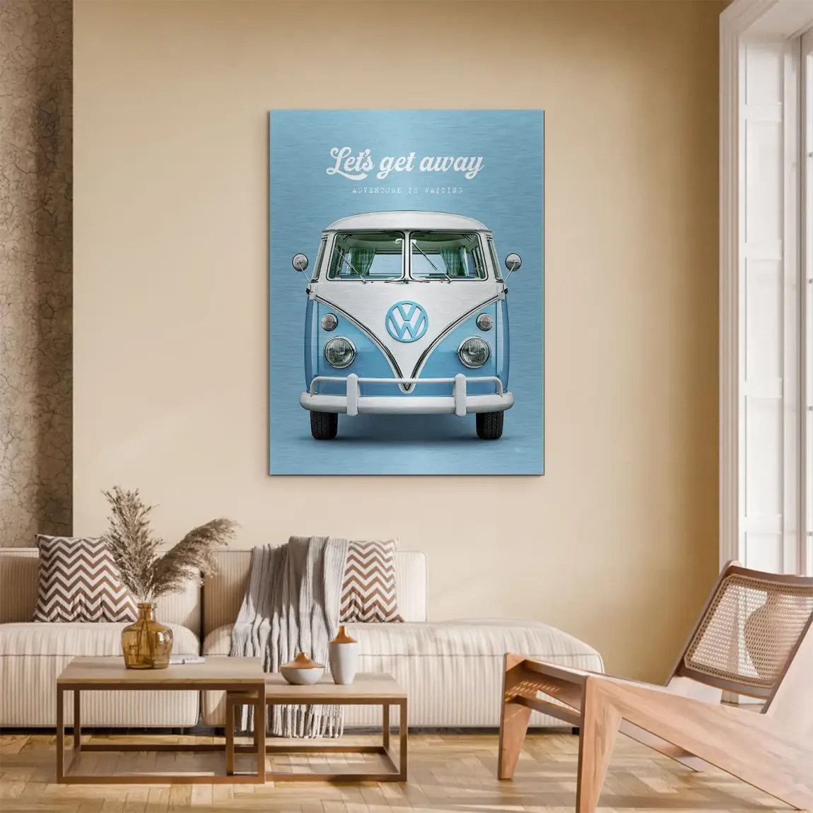 Blue VW Bulli Aluminiumbild gebürstet
