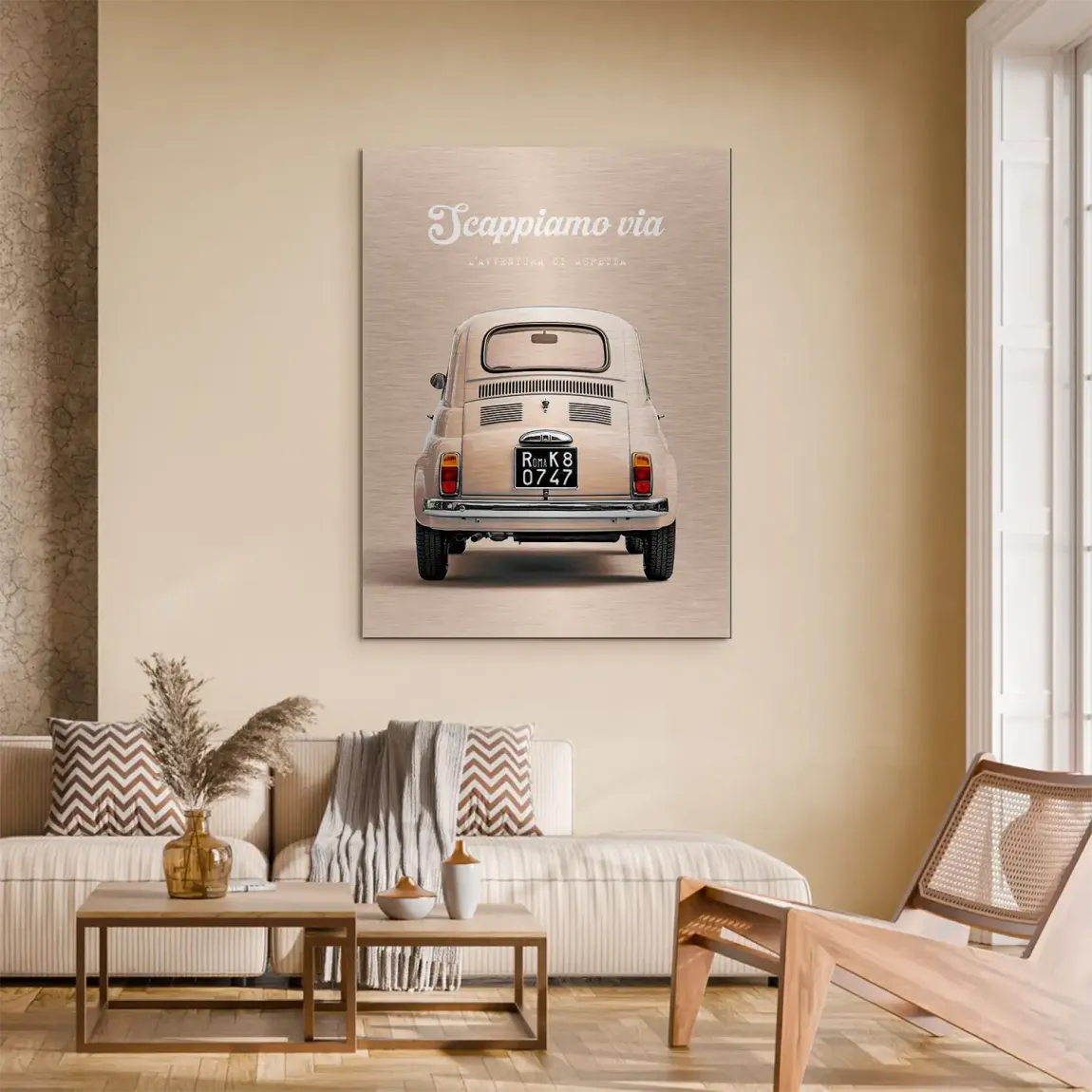 Fiat 500 Crema Aluminiumbild gebürstet