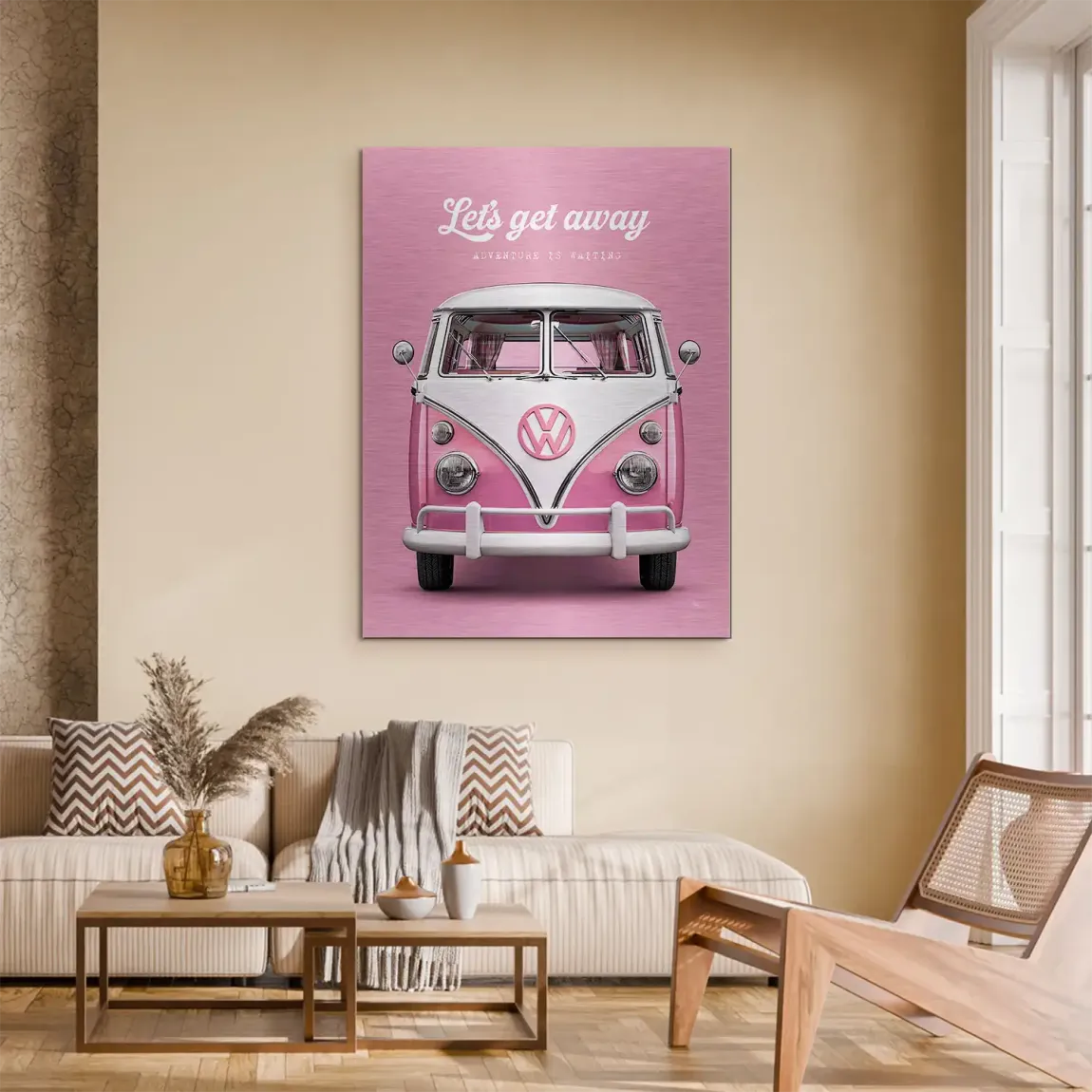 Pink VW Bulli Aluminiumbild gebürstet