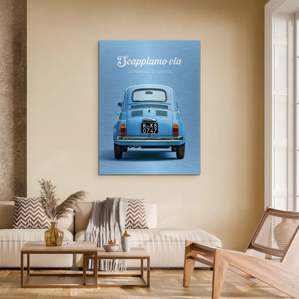 Fiat 500 Azzurro Aluminiumbild gebürstet
