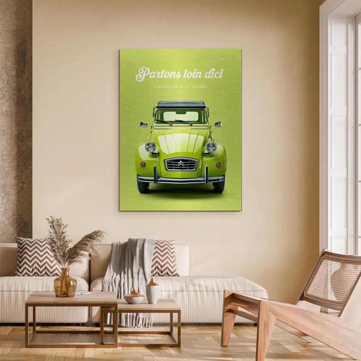 Green Citroen 2CV Aluminiumbild gebürstet