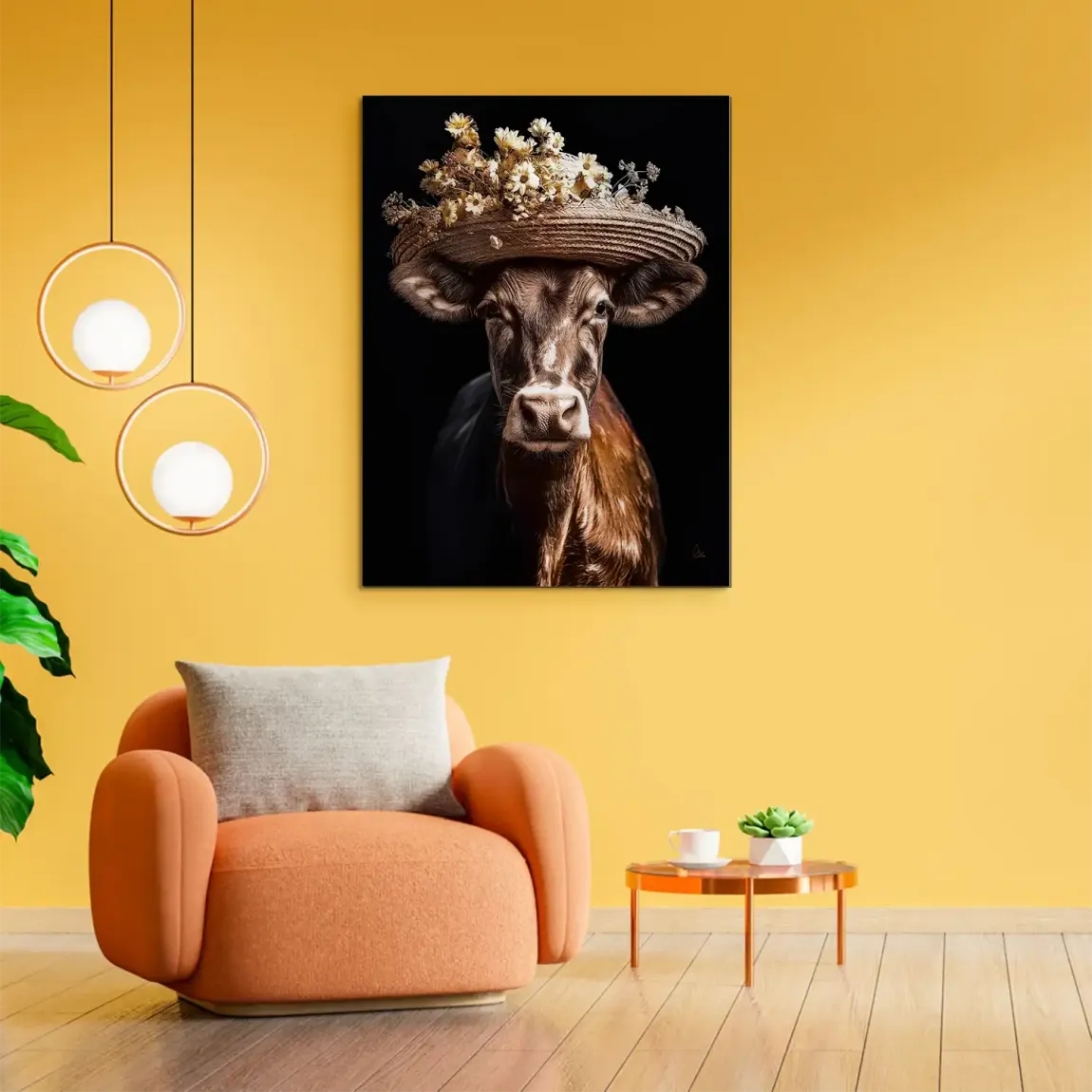 Kuh mit Strohhut Alu Gebürstet Bild