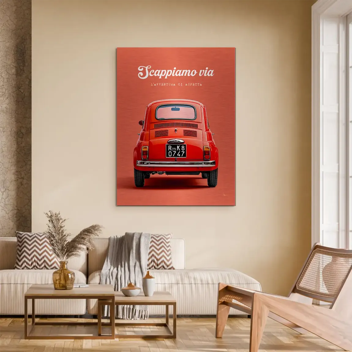 Fiat 500 Rosso Aluminiumbild gebürstet