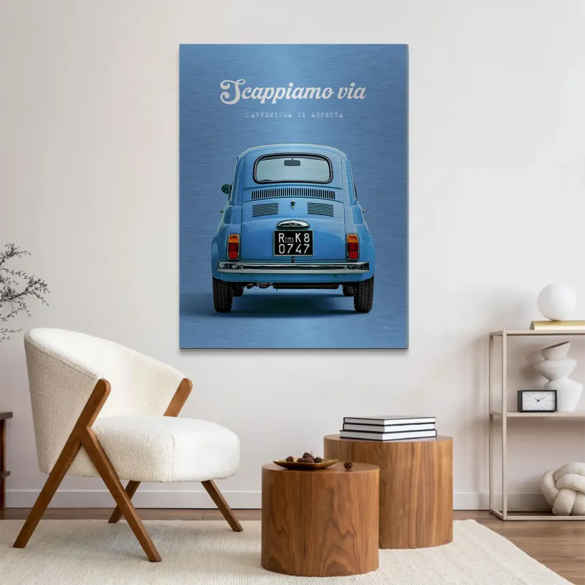 Fiat 500 Azzurro Aluminiumbild gebürstet