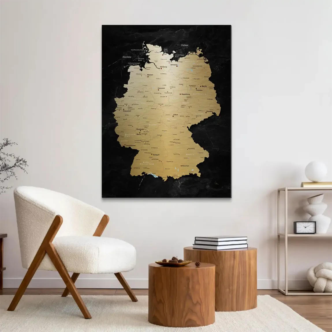 Deutschland Karte Gold Retro Aluminiumbild gebürstet