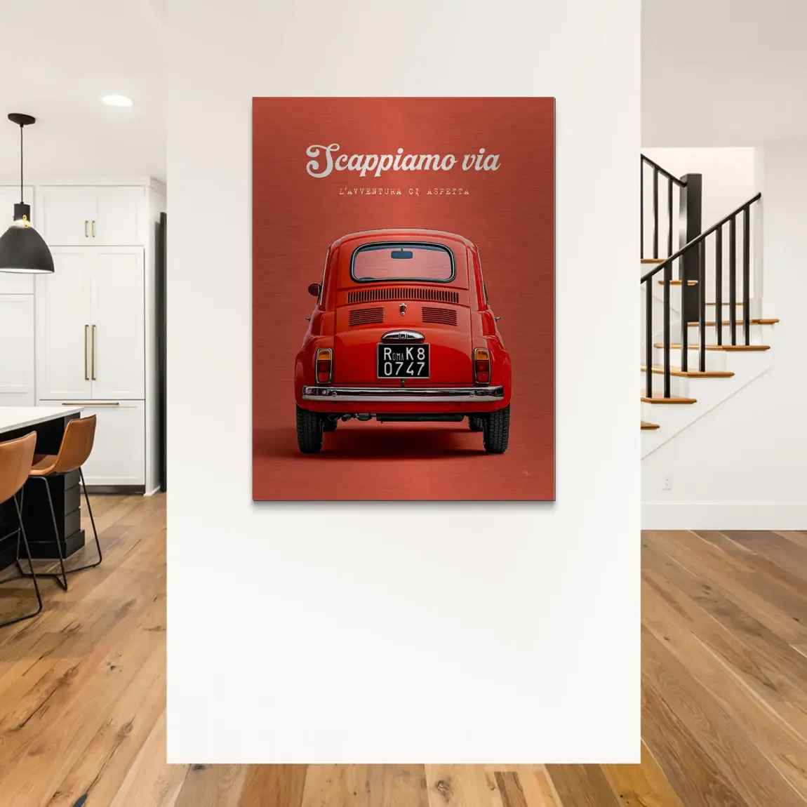 Fiat 500 Rosso Aluminiumbild gebürstet