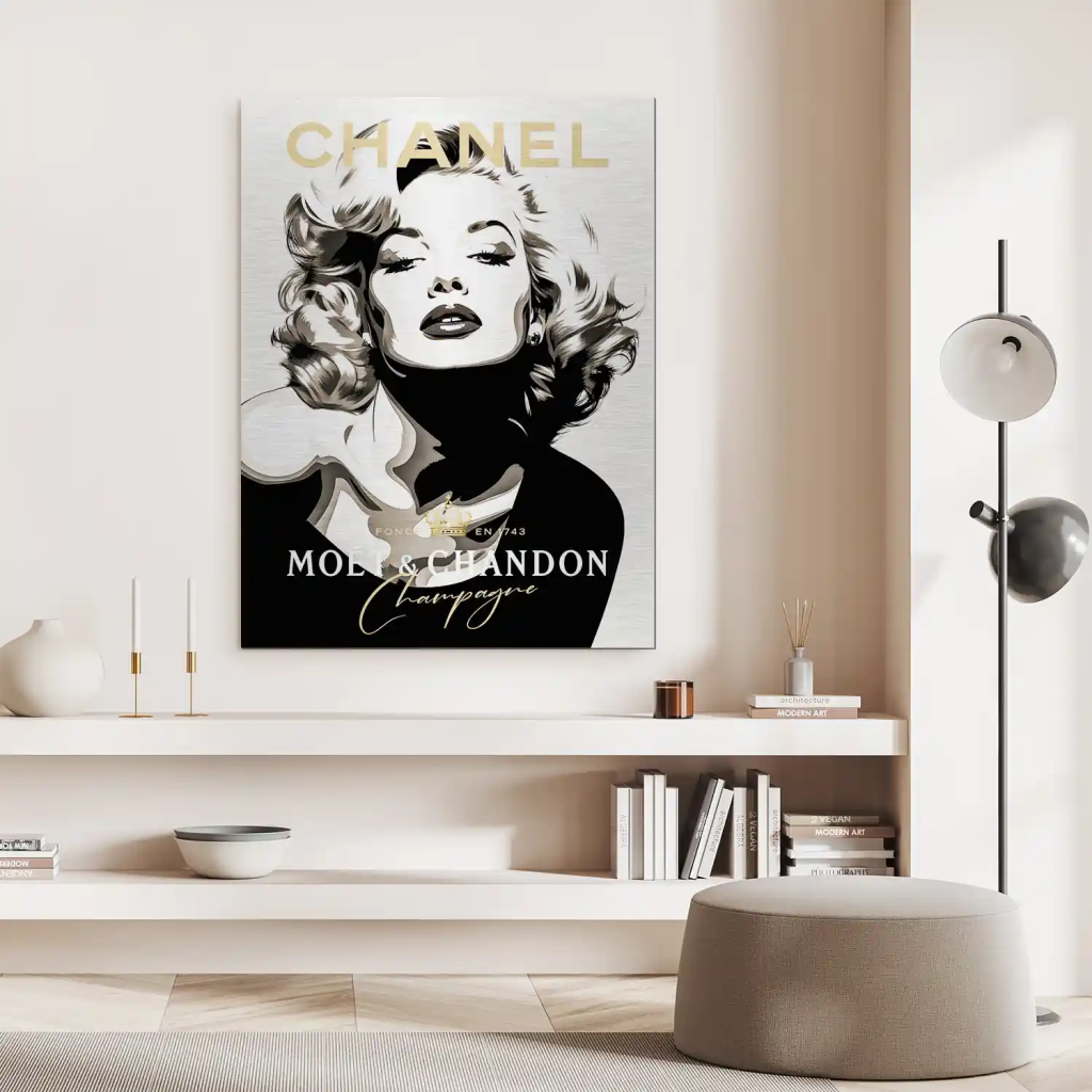 Marilyn Monroe Champagner Pop Art Aludibond Brush Bild INGALERIE