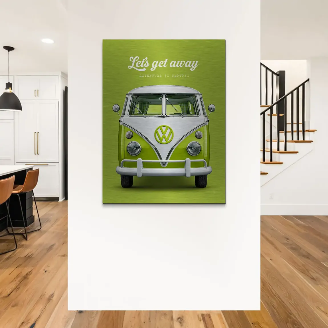 Green VW Bulli Aluminiumbild gebürstet