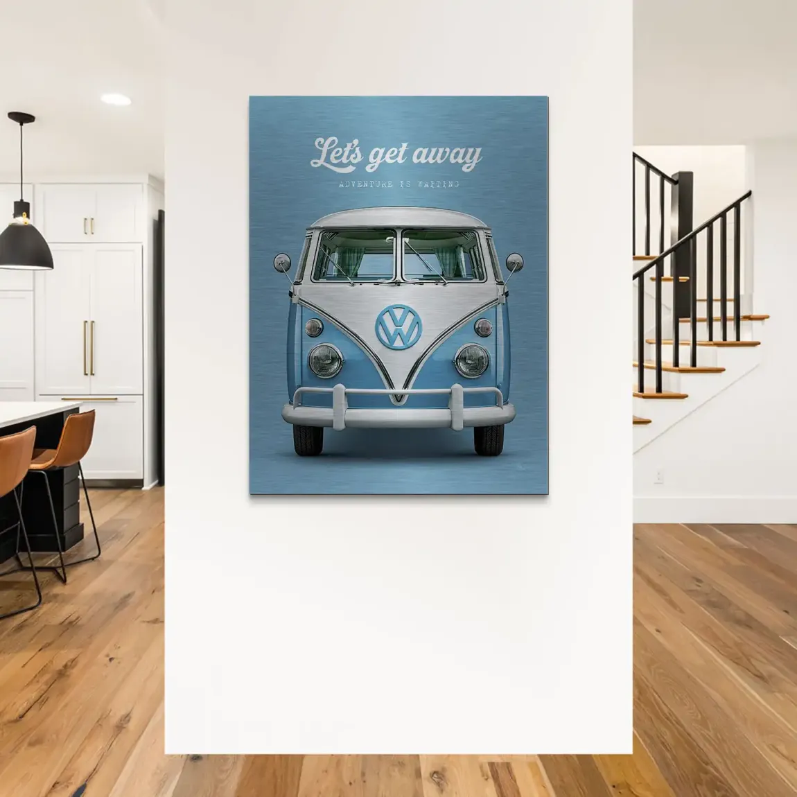 Blue VW Bulli Aluminiumbild gebürstet