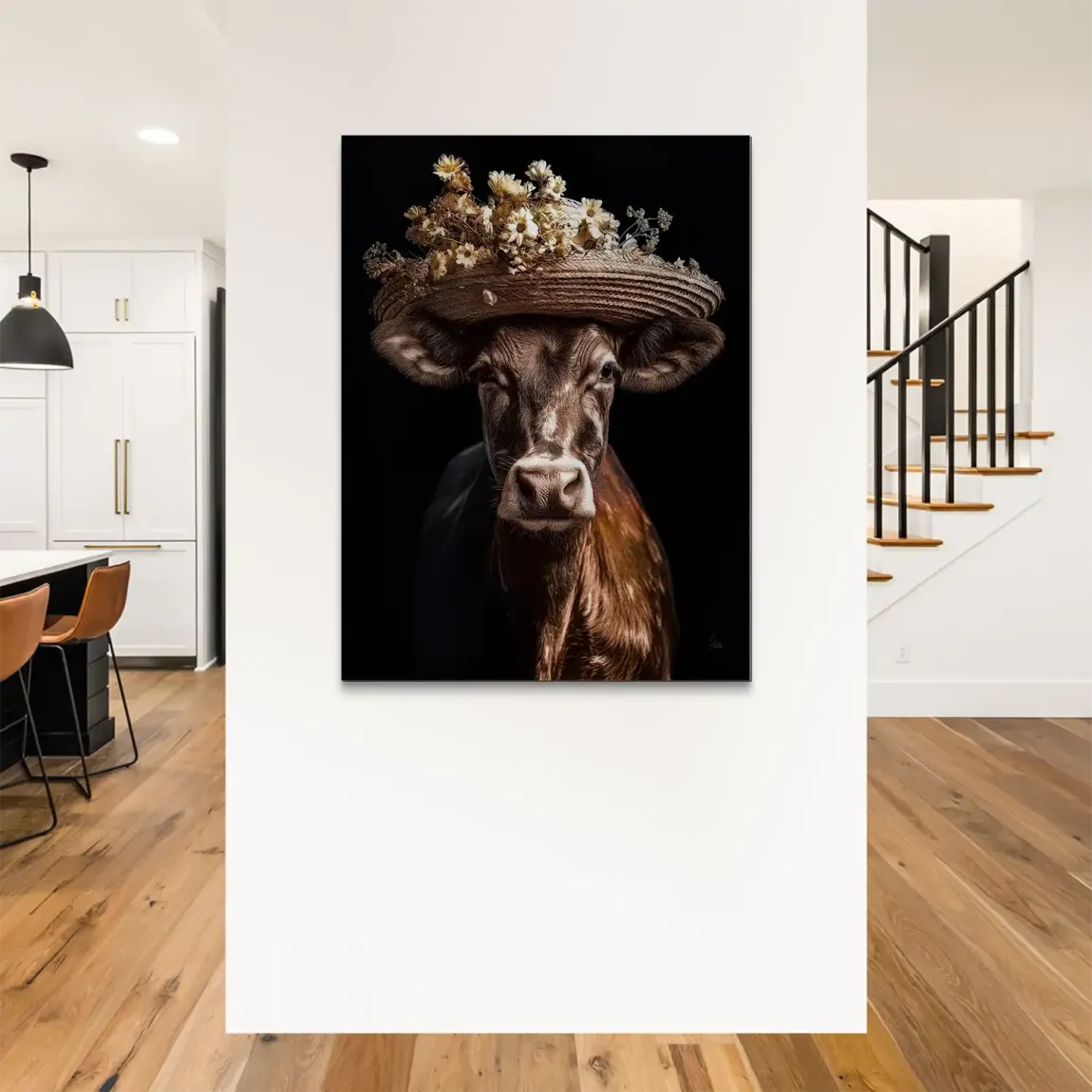 Kuh mit Strohhut Alu Gebürstet Bild